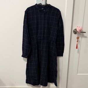 Uniqlo Dark Plaid Long Sleeve Dress